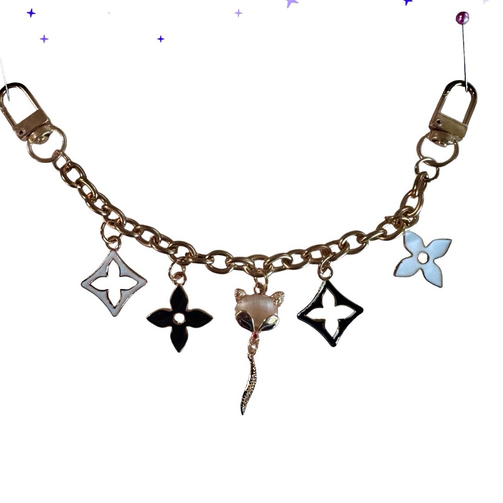Gold Charm Bag Chain with Black and White Accents
